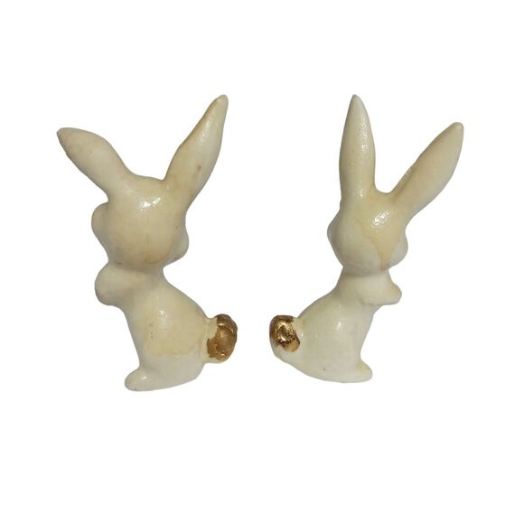 Decorative Easter Rabbits Bunny Figurines White Ivory Gold Bisque 80's RARE VTG - Picture 7 of 16